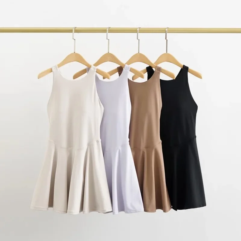Tennis Dress Women One-Pieces Slim Fit Soft Sports Sets Athletic Dress with Chest Pads Workout Golf Clothes women dress sports clothing