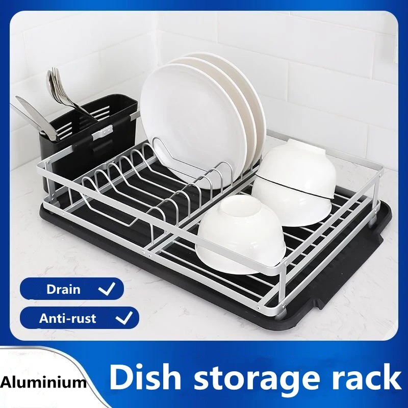 Aluminium Alloy Dish Storage Rack Kitchen Drainer Drying Rack Plate Dishes Shelf Tableware