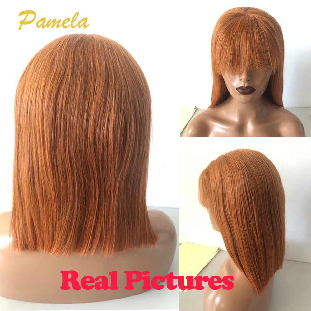 Wear and Go Glueless Wig 250% Density GInger Orange Bone Straight 13x4 Transparent Lace Front Human Hair Wig With Bang For Women