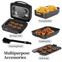 Grill Friteuse à air chaud 8 en 1 Friteuse à air chaud Capacité 6L Friteuse à air Grill électrique avec commande tactile, Max 230 ° Minuterie C 120 minutes 1700W 2
