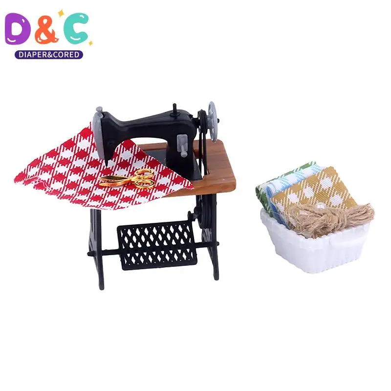 

1Set 1:12 Dollhouse Miniature Sewing Machine Scissor Cloth Storage Box Furniture Sewing Scenes Decor Toy Doll House Accessories