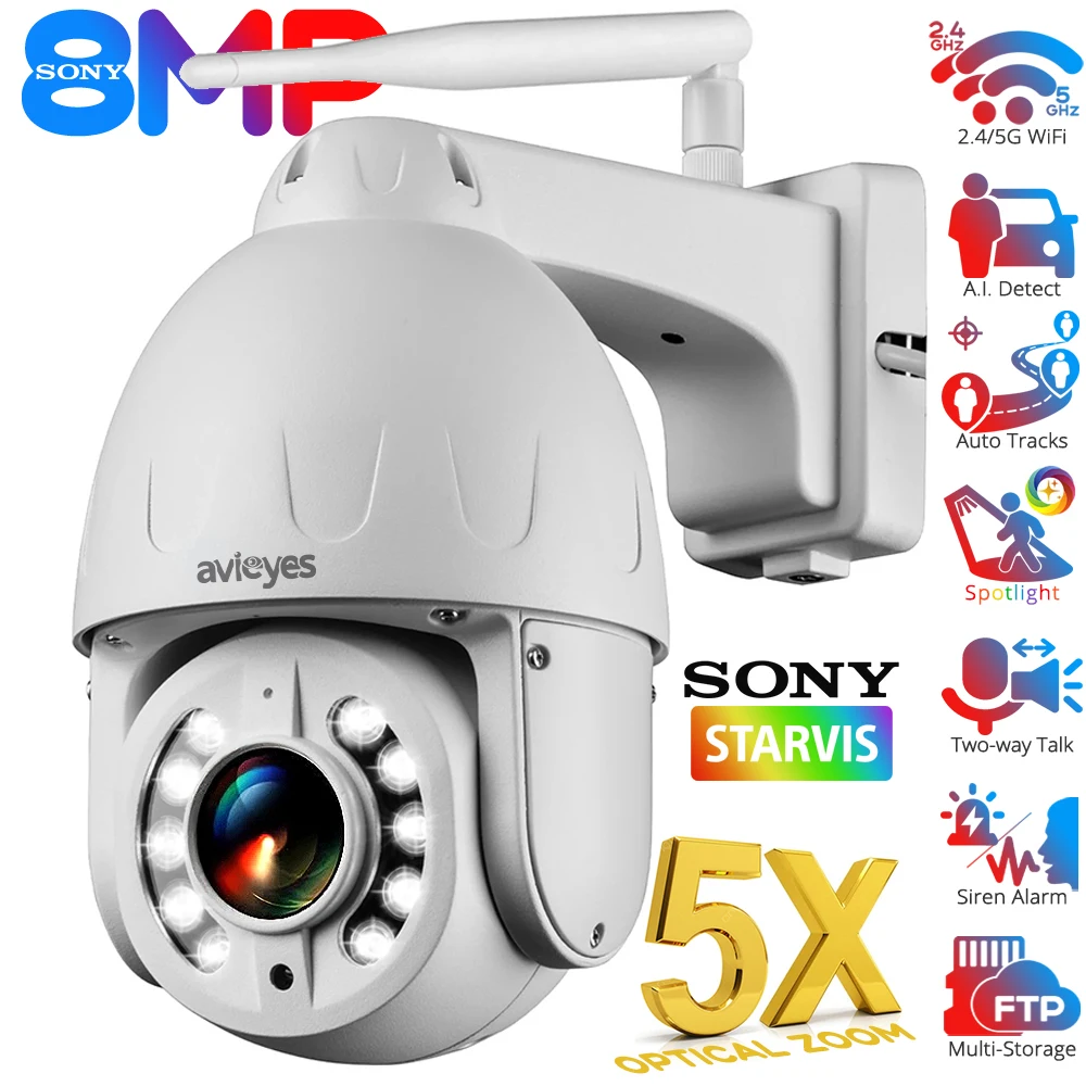 

4K 8MP 5X Optical Zoom WiFi PTZ IP Camera Outdoor Color Night Vision Auto Tracking Human/Vehicle Detect CCTV Security Cameras