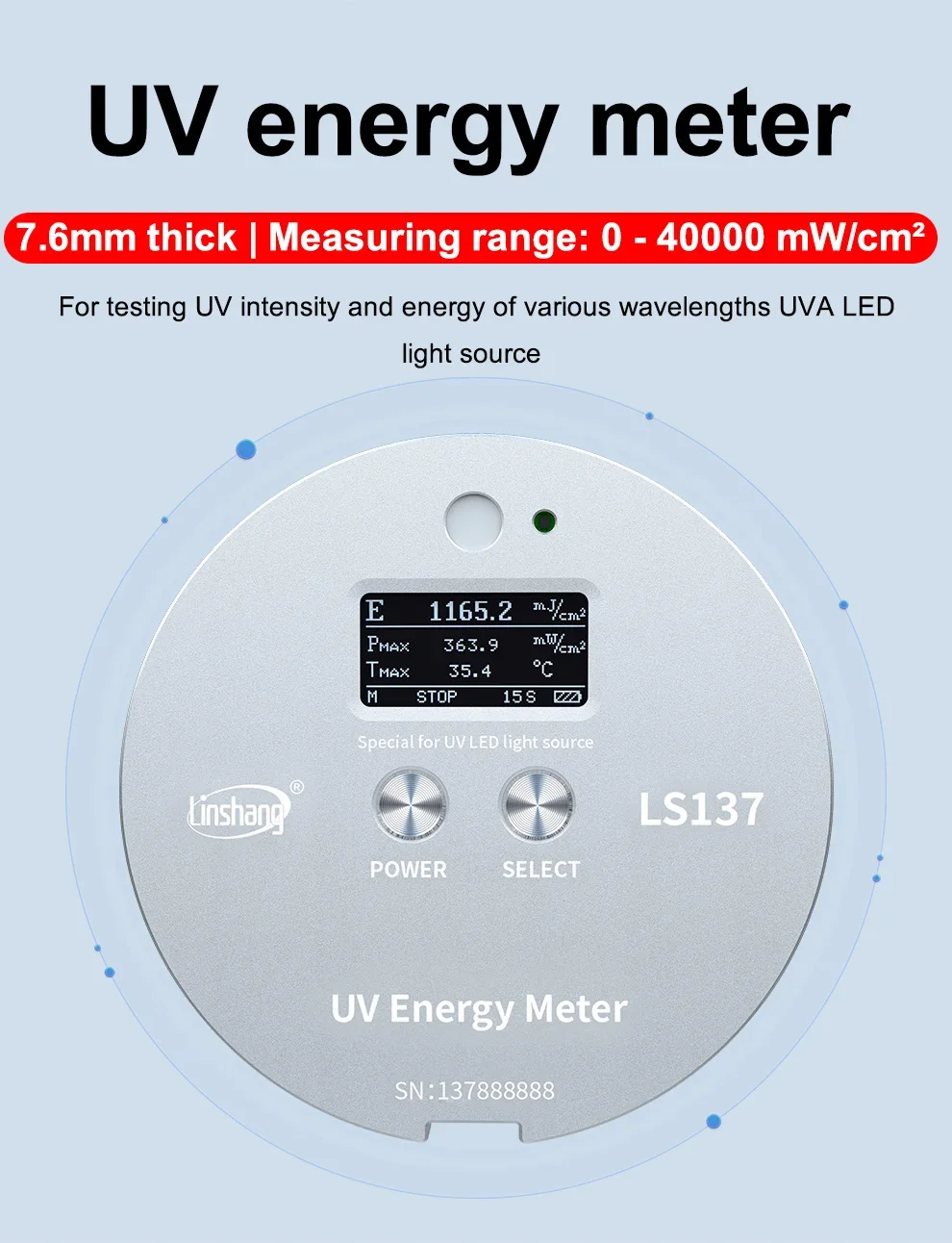 Uv Energy Meter Radiometer UVA LED Light Sources LS137 Measure Energy, Power and