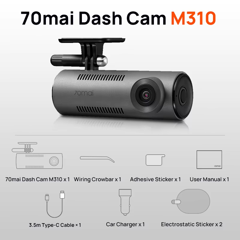 Dash Cam M310 1296P Resolution 130°FOV Smart Voice Control Support 24H Parking Guard Night Vision 70mai M310 Car DVR