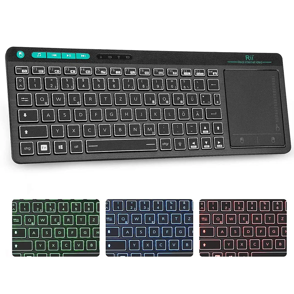 Rii K18 Plus Wireless Multimedia RU/US/FR/HE Keyboard 3-LED Color Backlit With Multi-Touch For Android TV Box,PC