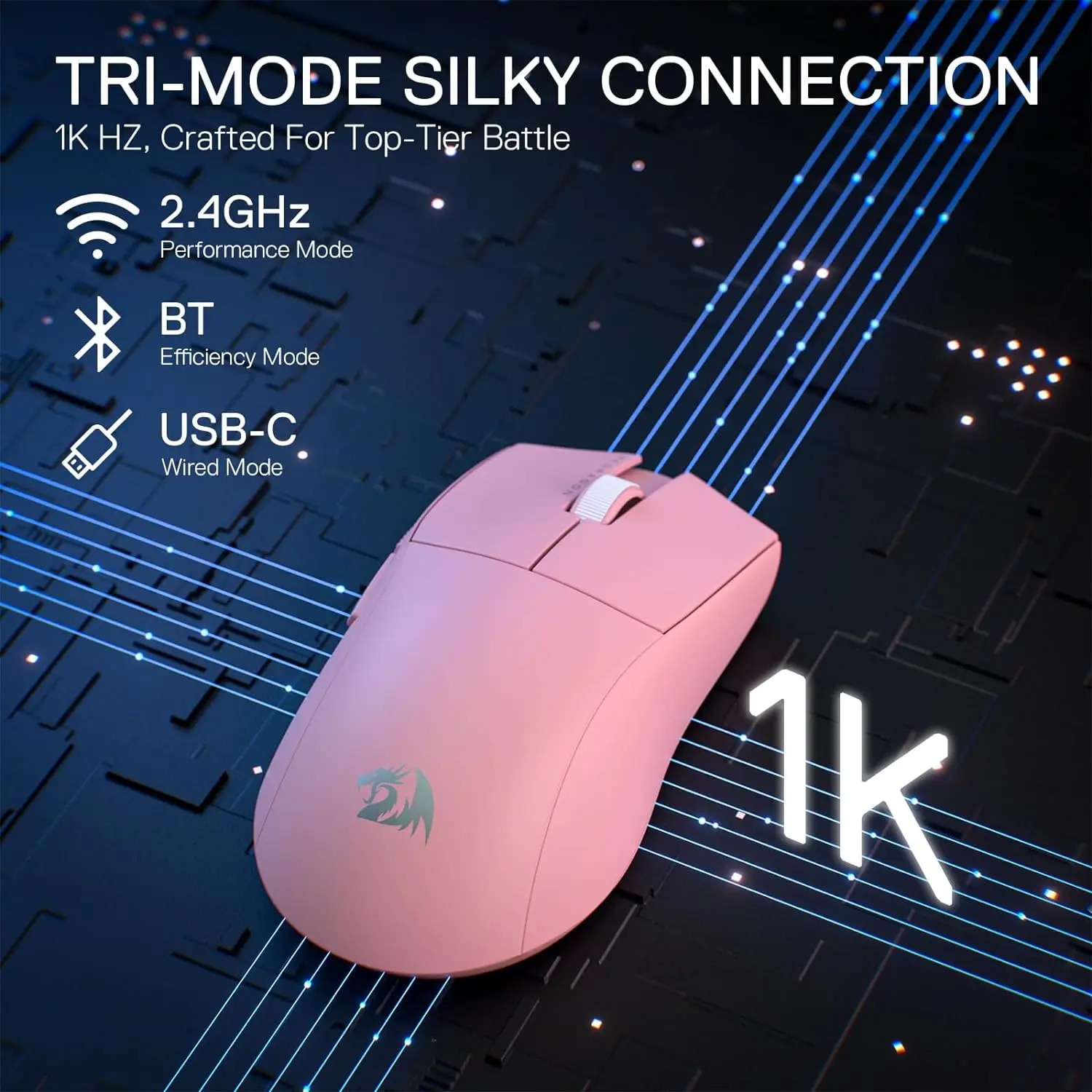 Redragon M916 PRO Wireless Gaming Mouse 3-Mode 49G Ultra-Light 26K DPI