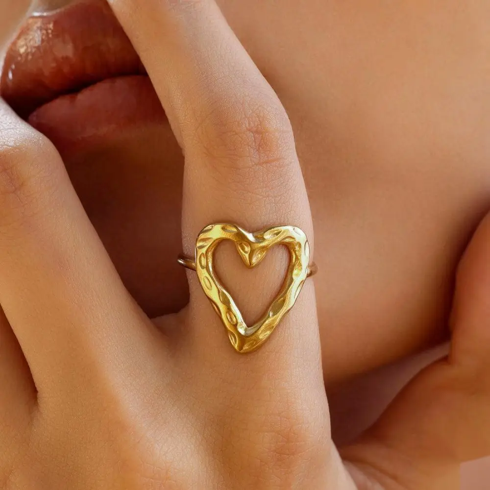 1/3pcs verstellbare Vollkreis hohle herzförmige offene Manschette Ring Edelstahl Schmuck unregelmäßige stapelbare Ringe für Frauen