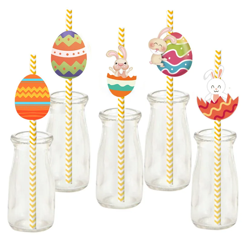 

12pcs Easter Party Paper Straws Colorful Easter Eggs Disposable Paper Straws For Drinks Happy Easter Day 2024 Party Supplies