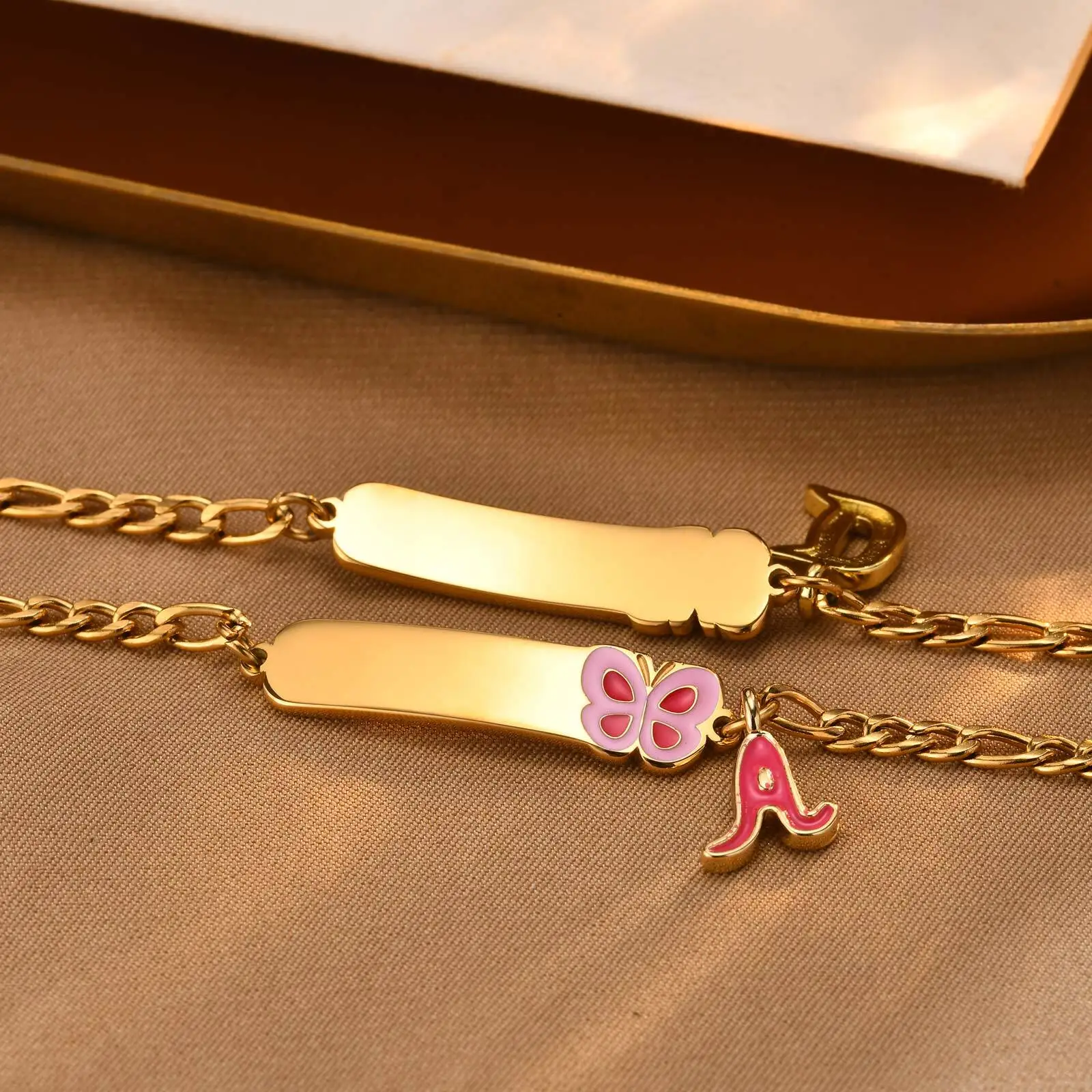 Vnox A-Z Initial Charms Bracelets for Baby Girls, Custom Name