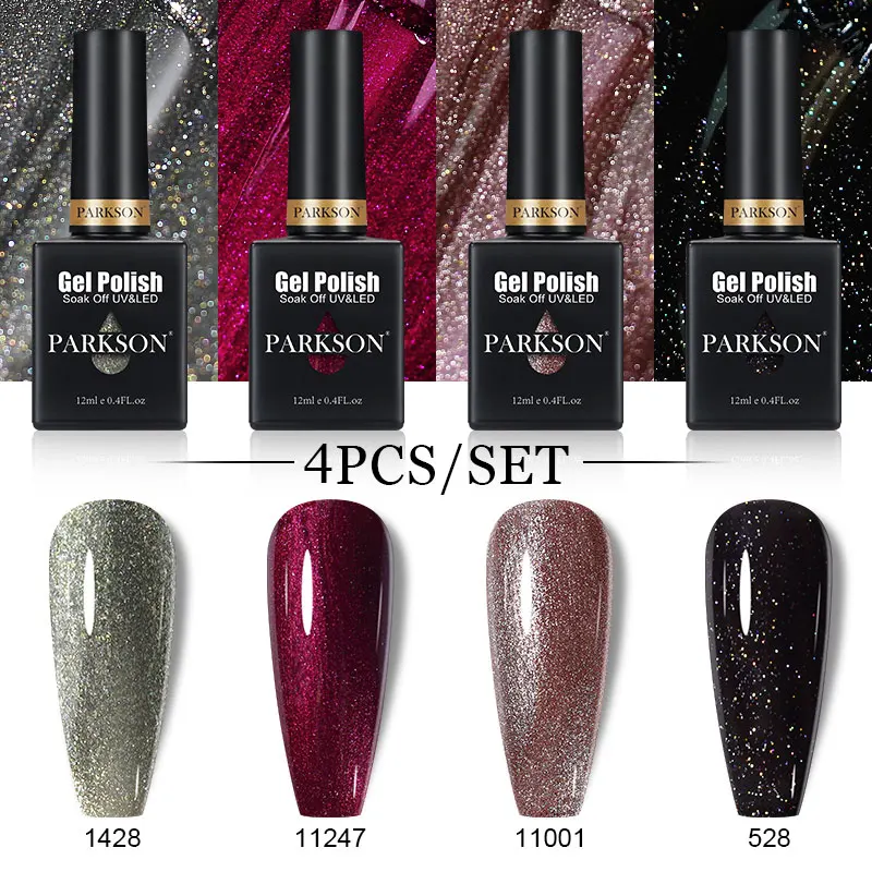 

Parkson Glitter Gel Nail Polish Set 4PCS Nude Fluorescence LED UV Translucent Semi Permanent Soak Off Long Lasting For Manicure