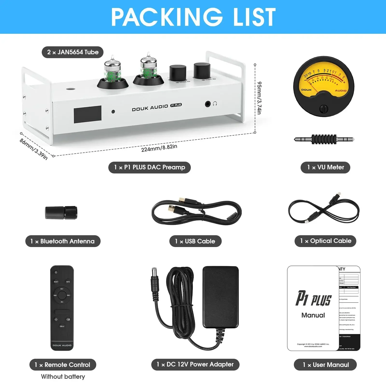 Douk Audio P1PLUS Bluetooth Tube Preamp USB DAC Headphone Amp with VU Meter support DSD256 6