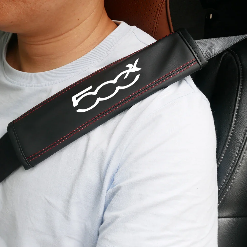 피아트 500X 1pc 소 가죽 자동차 인테리어 안전 벨트 보호대 커버 피아트 500X 자동차 자동 액세서리