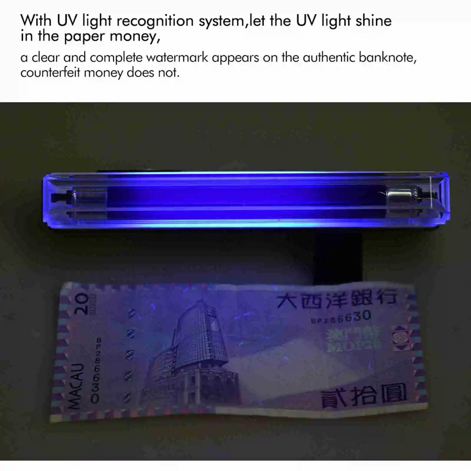 【New】2-in-1 Mini Money Detector Counterfeit Cash Currency Banknote Bill Checker Tester with UV Light Flashlight for USD EURO