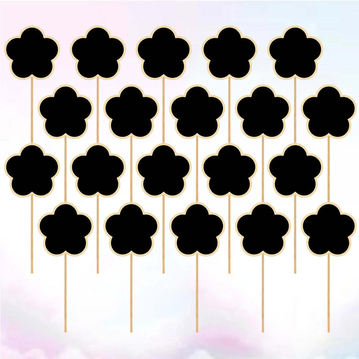 

20pcs Flower Shaped Wooden Mini Blackboard Toppers Message Board Creative Chalkboard Signs Garden Flowers and Plants Tags Black