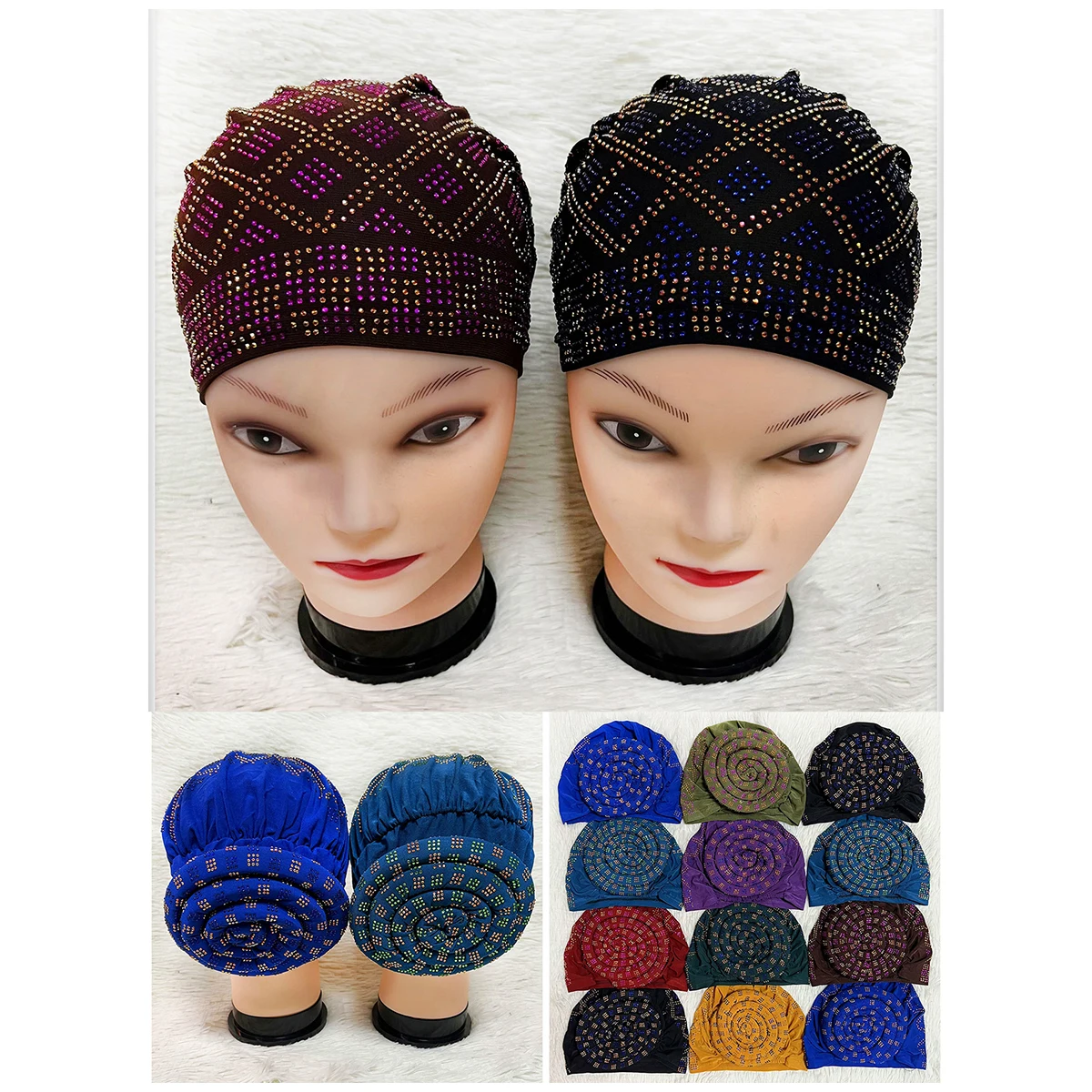 

Women Cap Beaded For India Hat Scarfs Head Wrap Headband Girl Hair Accessories Lady Comfortable Worship Hat Twisted Turban Hats