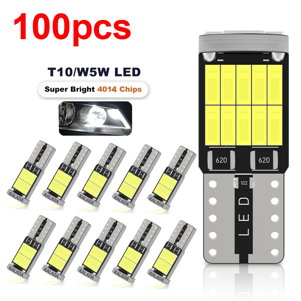 

100 шт. светодиодные лампы T10 W5W 194 501 Canbus безошибочные 4014 SMD 6000K купольные лампы для салона автомобиля для Чтения номерного знака сигнальные лампы 12 В