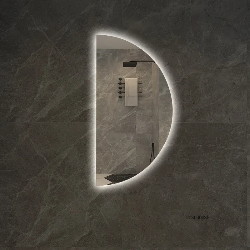 Smart Semicircular Bath Mirrors Led Touch Screen Mirrors Wall-mounted Lighted Bathroom Mirror Special-shaped Decorative Mirrors