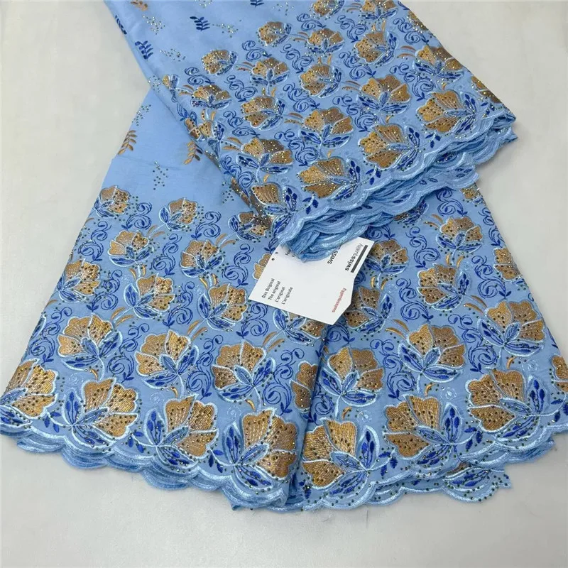 

5 Yard High Quality Dry Lace Fabric 2023 Latest Heavy Beaded Embroidery African 100% Cotton Swiss Voile Popular Dubai Style 4L78