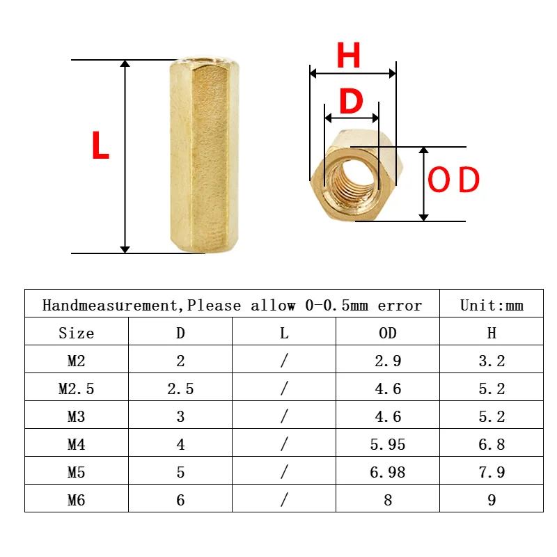 Brass Standoff Spacer Motherboard Hex Board Rack Stud Screw Hexagon Copper Female PCB Pillars M2-M6