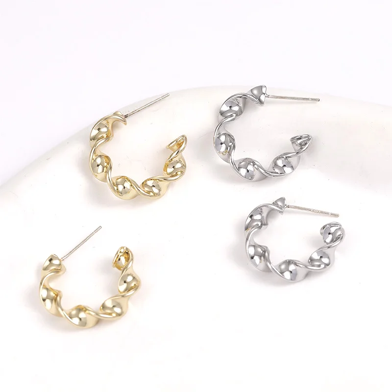 

1 Piece 14k Copper Wrapped Gold Simple Spiral C-shaped Versatile Earrings with Silver Needles DIY Handmade Jewelry Accessories