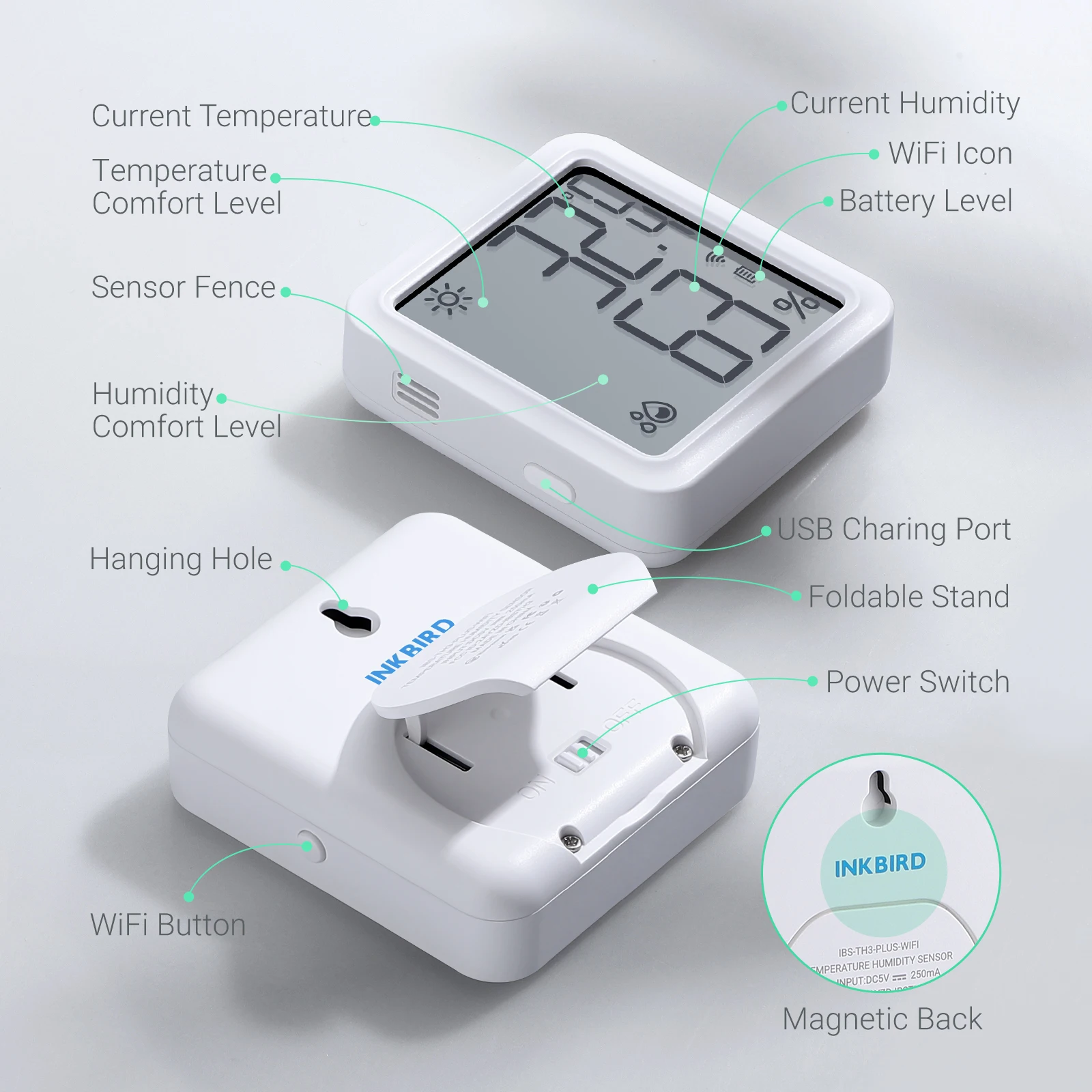 

INKBIRD WIFI Sensor Thermometer Hygrometer Indoor Outdoor Temperature Humidity Meter for Refrigerator Reptile Terrarium Cellar
