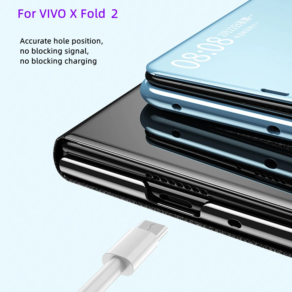 Smart Window Phone Case For VIVO X Fold 2 Plating Mirror Magnetic Suction Bracket Leather Cover Flip, Shockproof Anti-drop Cover