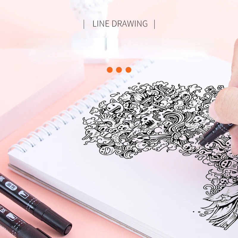 100pcs Double-headed Oily Hook Pen Set 0.5-1.0MM Thin-headed Quick-drying Non-fading Student Painting Black Art Marker