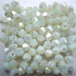 Elegant Black and Silver Bicone Crystal Glass Beads - 100pcs Set (Solid white ab)