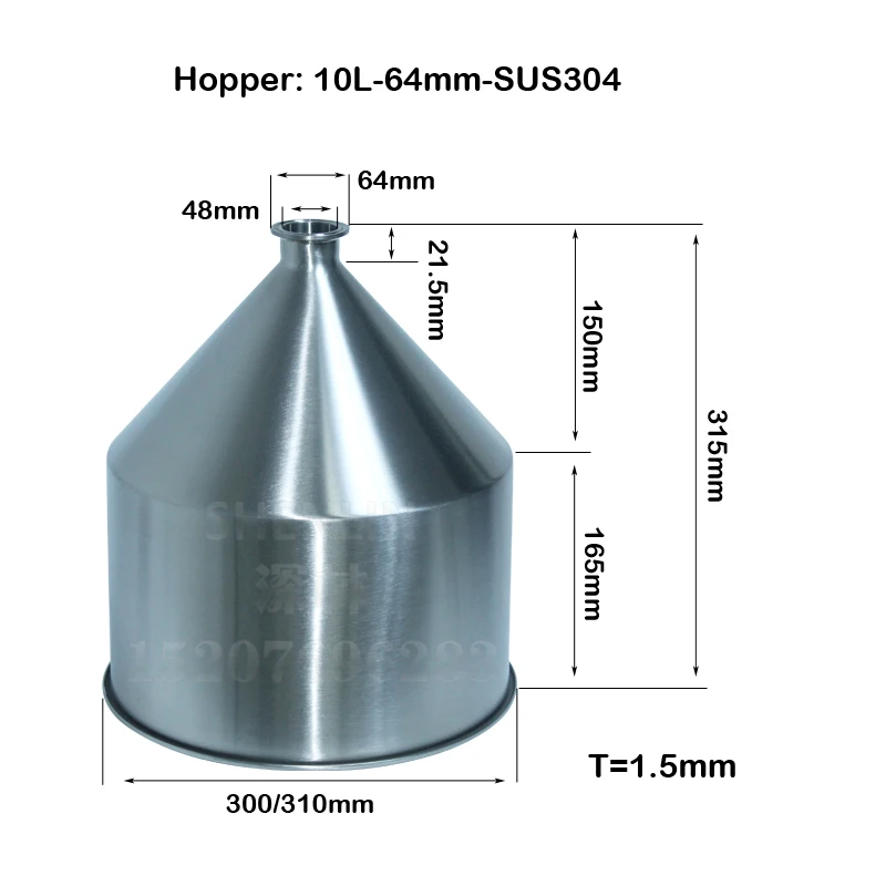 Filling Machine Hopper 10L/30L/50 SS304*1.5MM round container for Piston Filler material storage with Lid SHENLIN spare Part