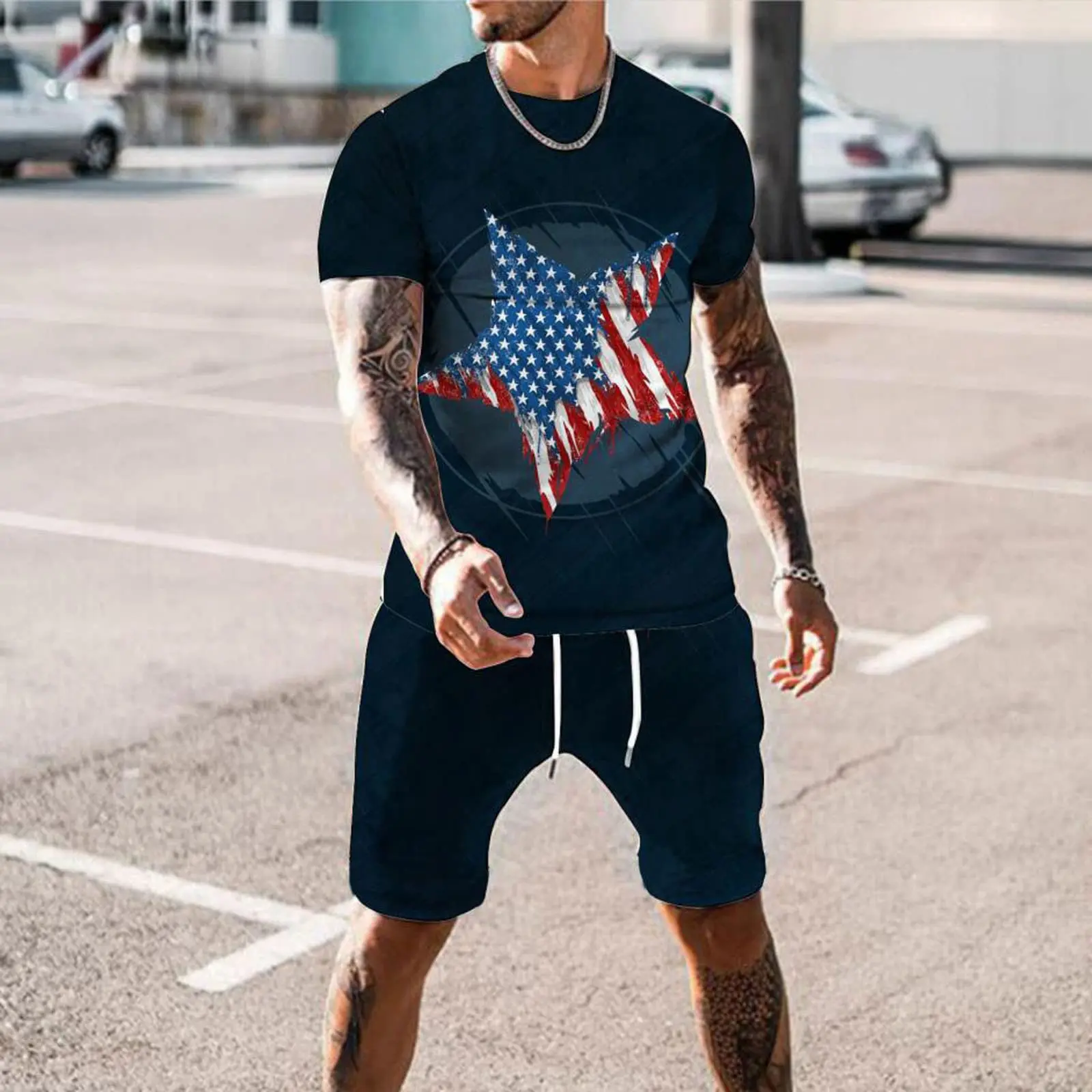 

Summer New Men's T-shirts Many Star Print Trend Handsome Wear Short Sleeve Suits Plus Size XXS-6XL Round Neck Clothing