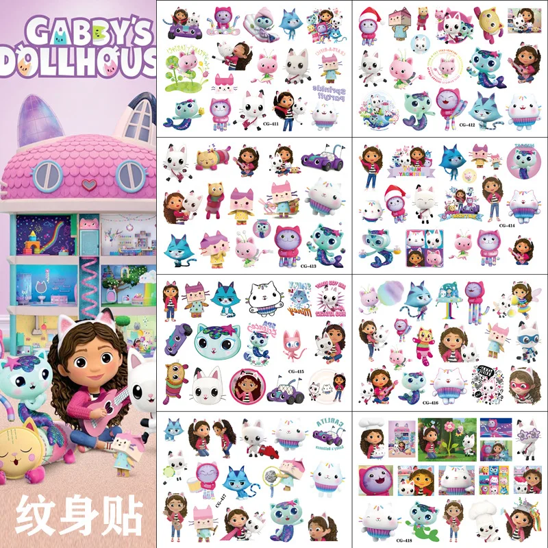 Gabby Dollhouses Tatuaggi Temporanei Per Bambini Bambini Cartoon Cute Sticker Novità Gag Body Arm Art Anime Tatuaggio Finto Impermeabile