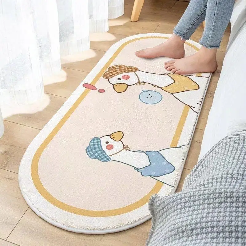 

Oval Cartoon Pattern Carpet Cute Bedroom Bedside Imitation Cashmere Decorative Carpet Children's Room Non-slip Floor Mats