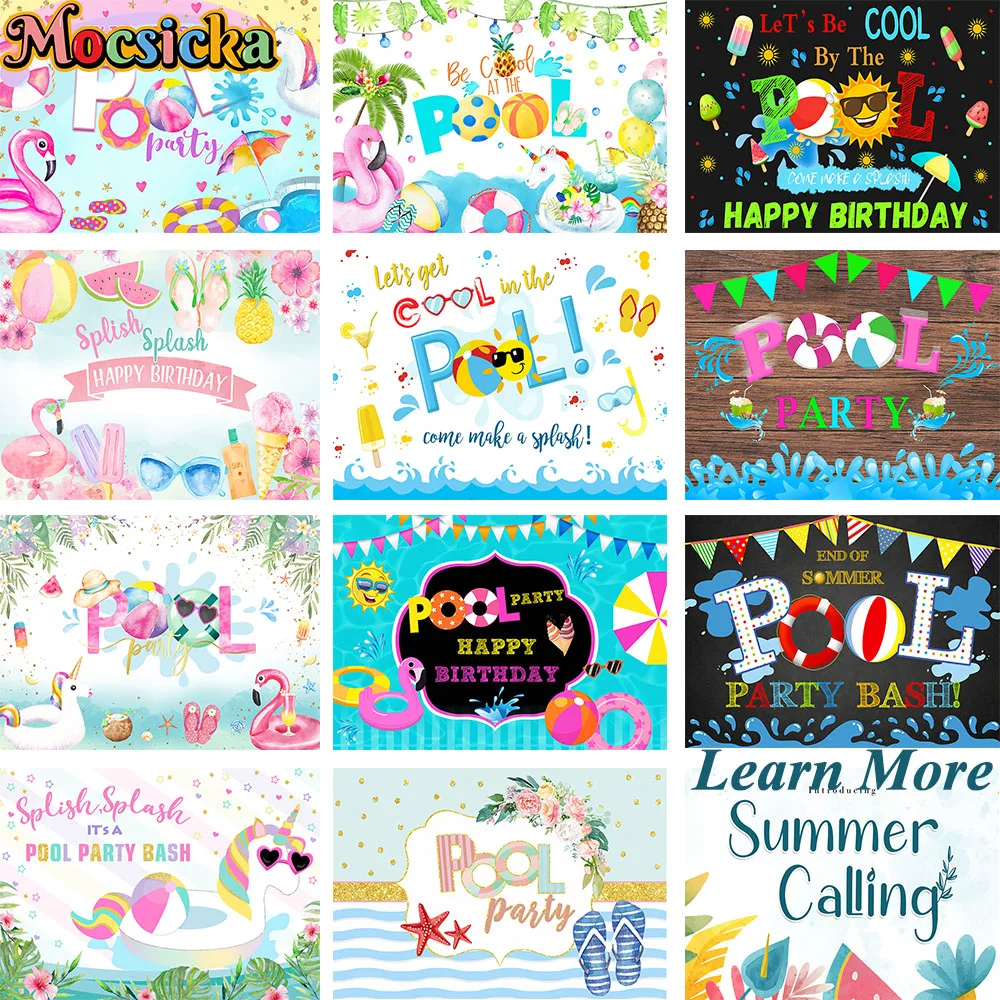 

Photography Background Prop of Summer Pool Party Carnival Poster Swimming Splish Beach Backdrop Boy Girl Cool Birthday Photocall