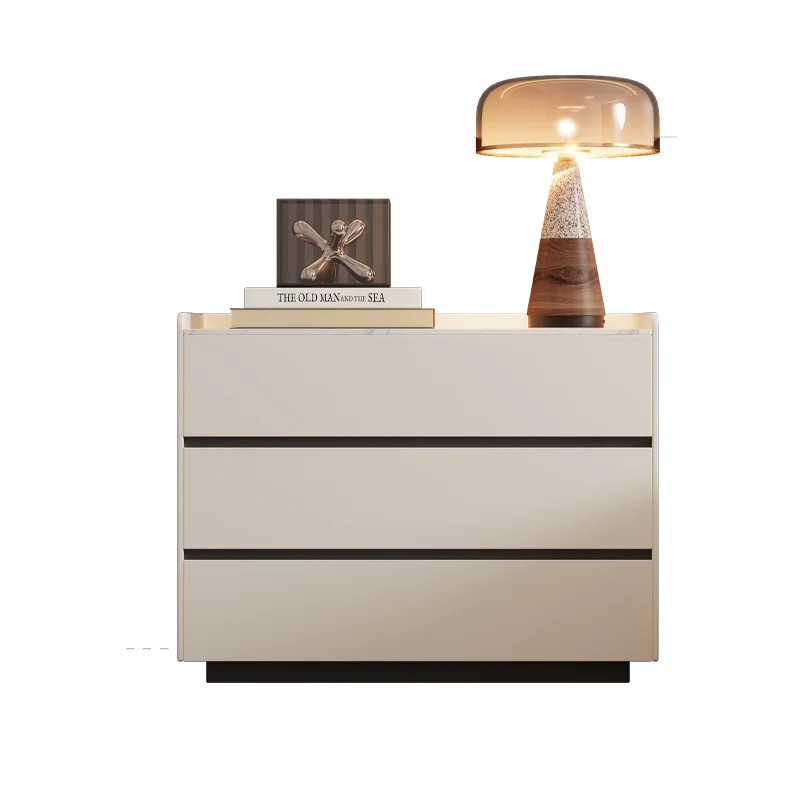 Large size solid wood bedside table, simple modern bedroom bedside table, new light luxury high-end rock slab storage cabinet