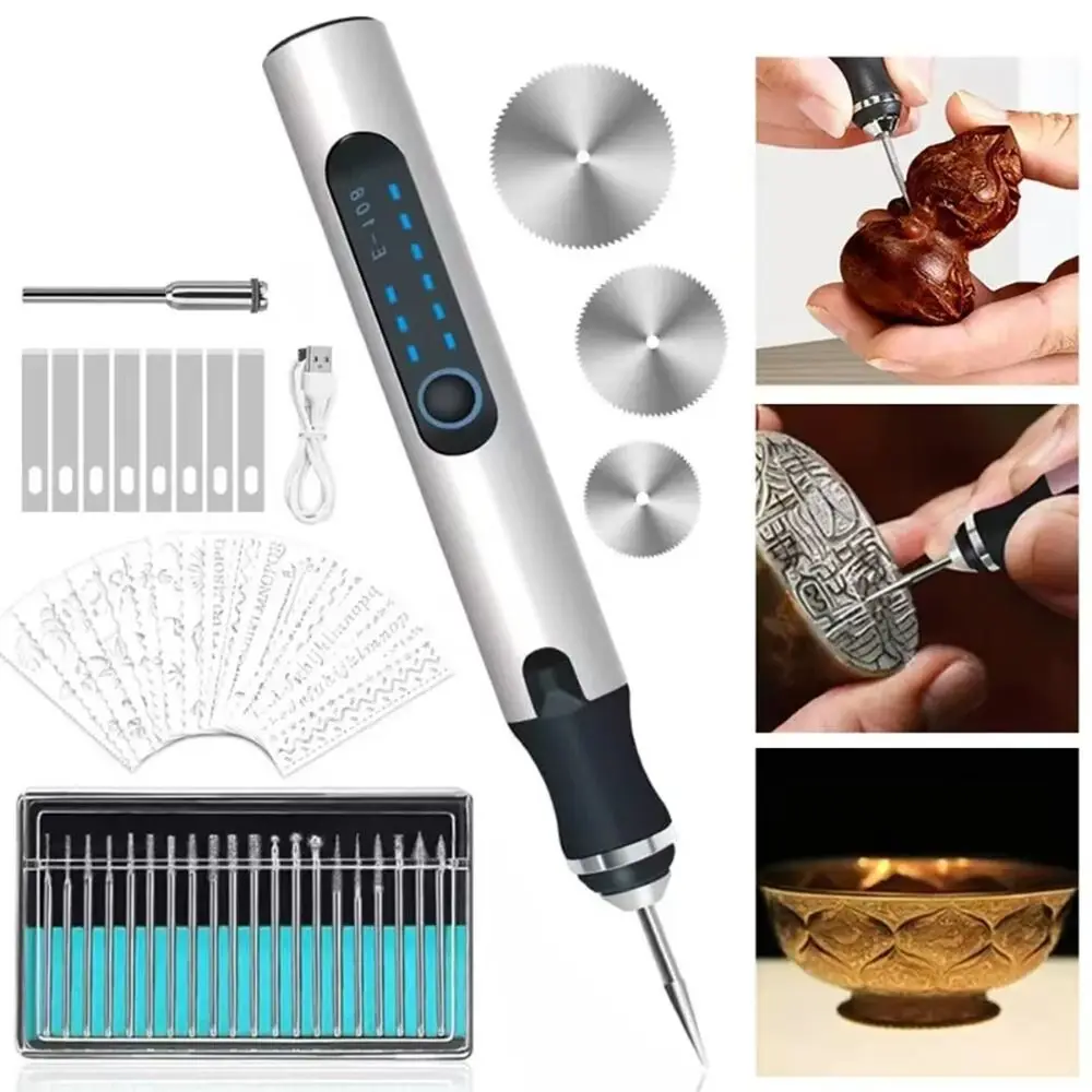 DIY Carving Tool Electric Engraver Pen Handheld Rechargeable Etching Pen Anti-Slip Jewelry Engraving Machine for Metal Glass