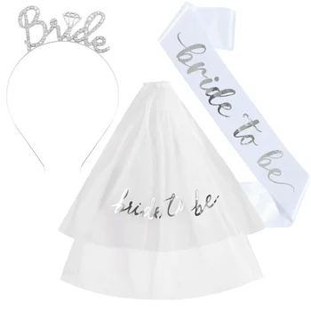 Set da festa nuziale di 3 accessori Fascia da sposa con tiara e velo per decorazioni per addio al nubilato