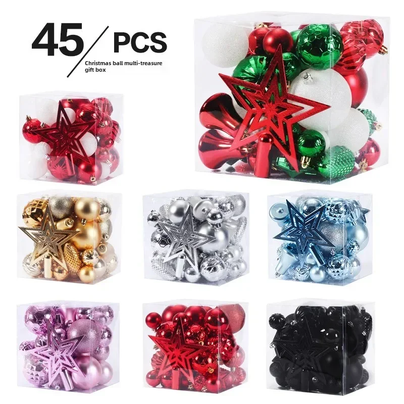 45PCS 4/6/8CM Tree Top Star Christmas Ball Christmas Tree Pendant Set Pack Christmas Decorations 2025 New Year Navidad Gifts