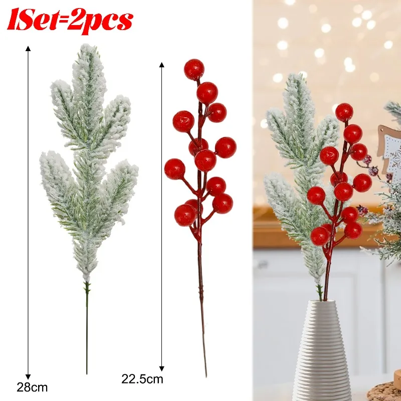 20/1Sets Sneeuwvlok Dennen Rode Hulst Bessen Tak DIY Kerstkrans Bloemstuk Combinatie Feest Thuis Tafeldecoratie_voghion.com