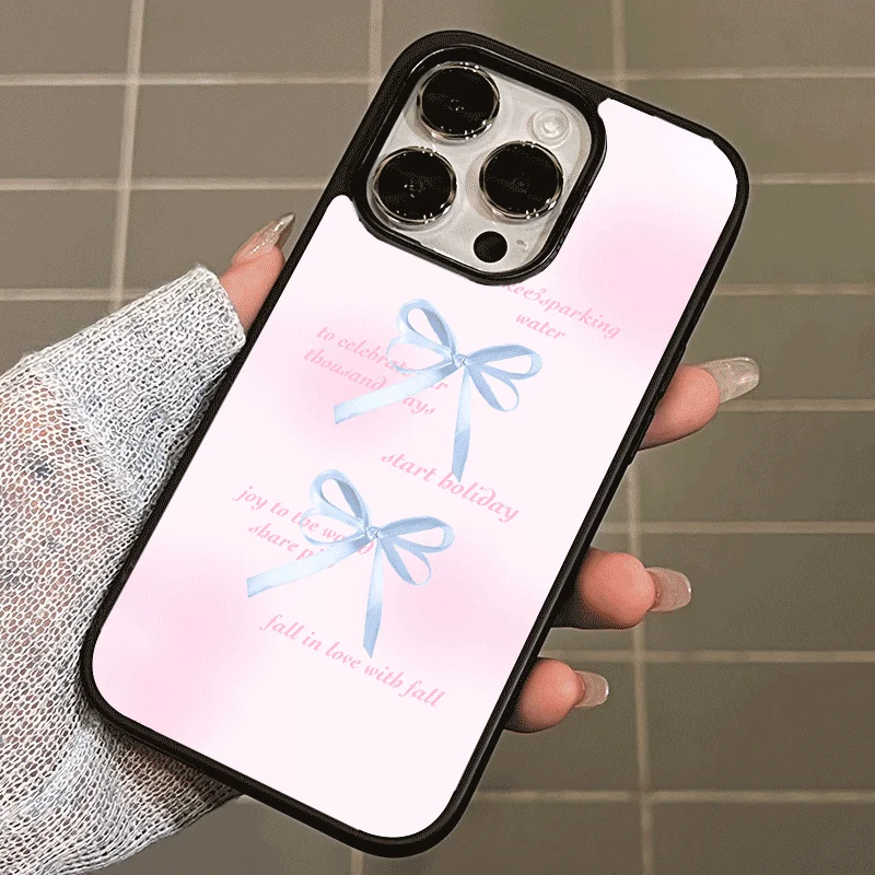Chic Pink Bow Black Soft Edge Shockproof Phone Case - Acrylic Cover