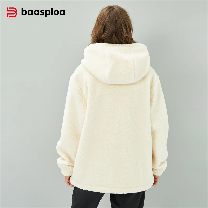 Baasploa 여성용 양털 재킷, 겨울 패션, 단색, 느슨한 후드 스웻셔츠, 여성 캐주얼, 긴 소매, 지퍼 후드, 신상