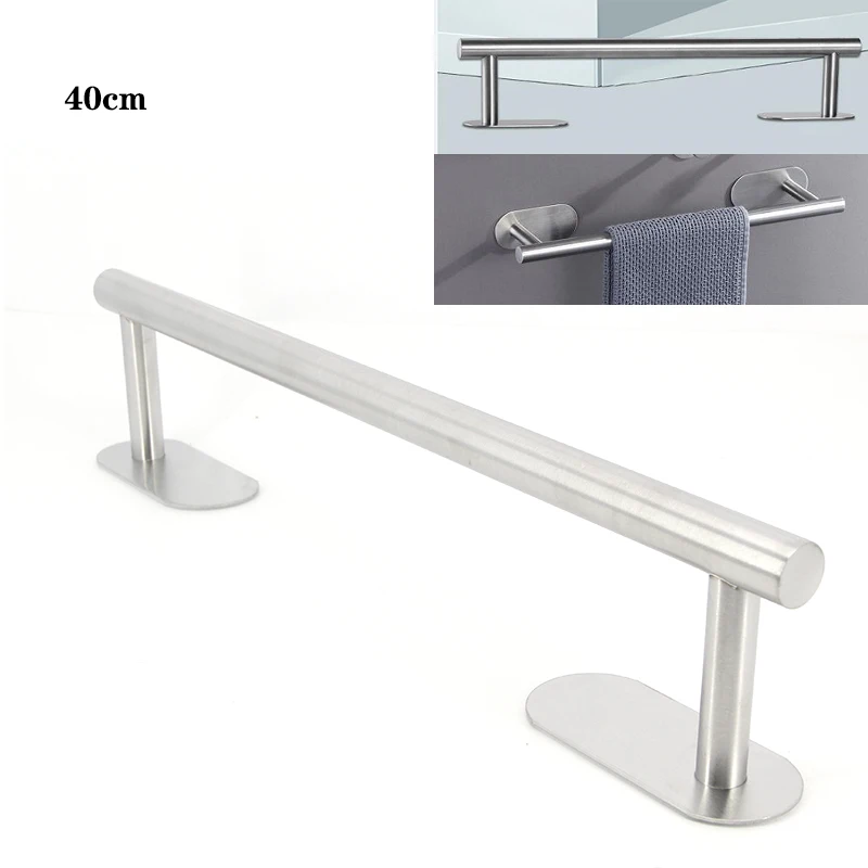 40cm Towel Holder Stainless Self Adhesive Rail No Drilling punching free Kitchen Rack Wall Hanging Bathroom Hardware c1