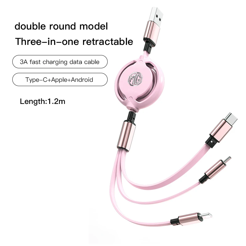 Universal 3-in-1 Fast Charging Car Cable - Lightning, Type C, Micro USB