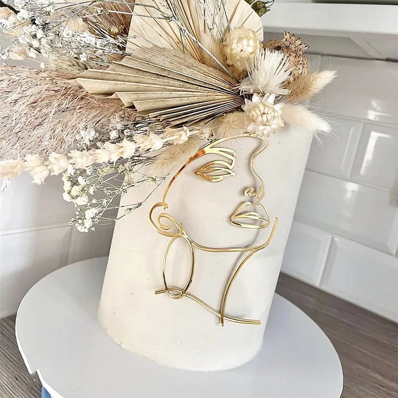 Neue Line Girl Happy Birthday Tortendekoration Gold Acryl Abstrakte Kunst für Hochzeit Mädchen Party Tortendeko Backzubehör – Detail 35
