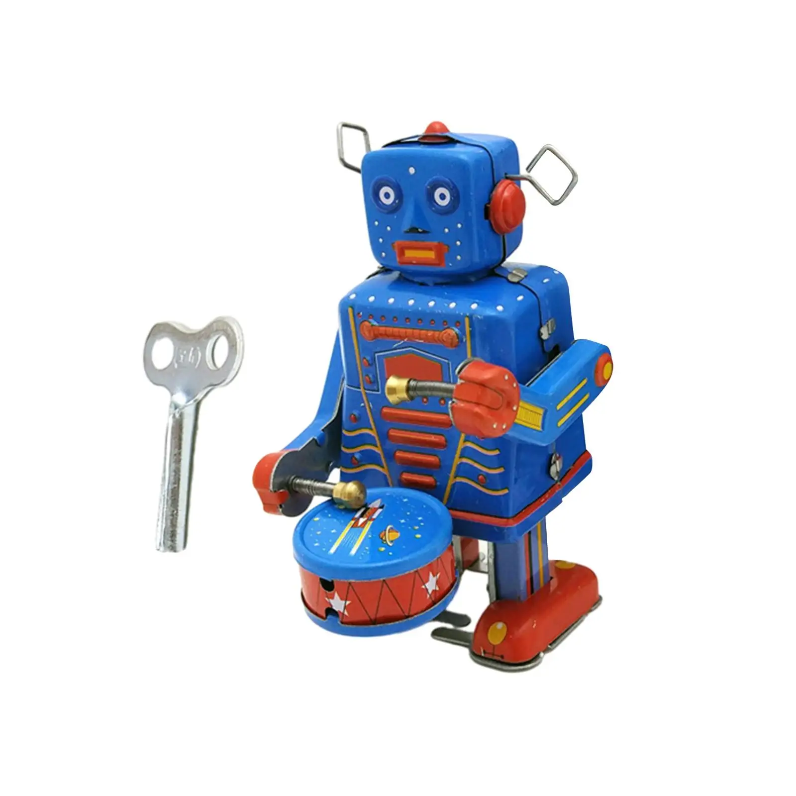 Windup Drumming Robot Toy Tabletop Decor Vintage Novelty Decorative Figuirine for Surprise Parties Memories Festivals Xmas Gift