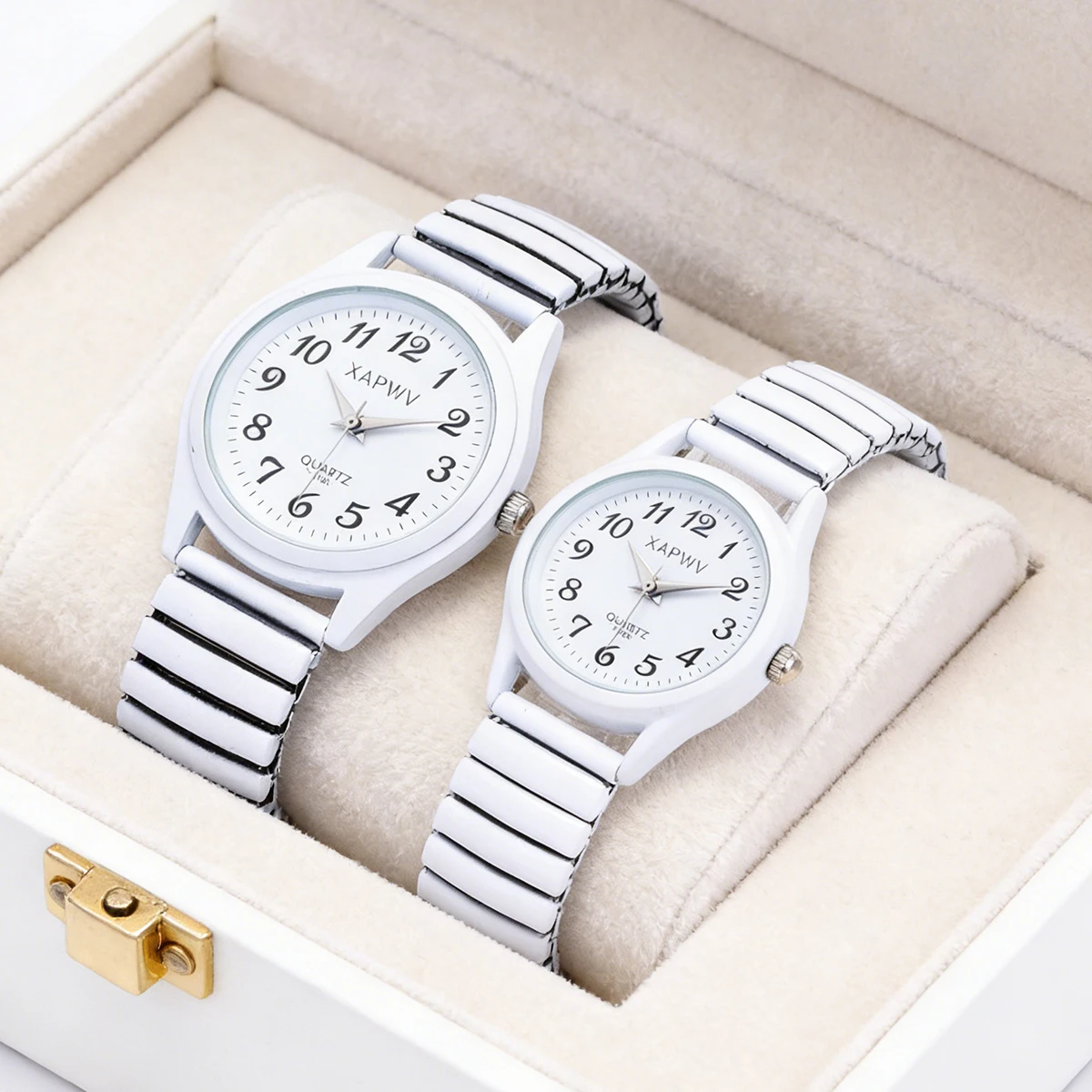 Chic Unisex Quartz Watches Set with Arabic Numerals and Stylish Elastic Straps