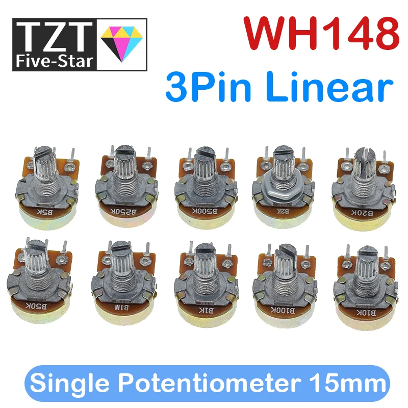 1/5PCS WH148 Linear Potentiometer 15mm Shaft With Nuts And Washers 3pin ...