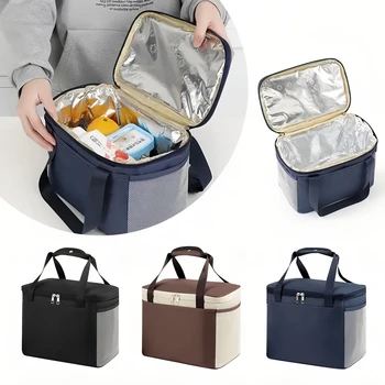 Insulated Lunch Bags for Adults - Hot Foil Food Transport Bags with Shoulder Straps Fixed, Office Lunch Bags-tan