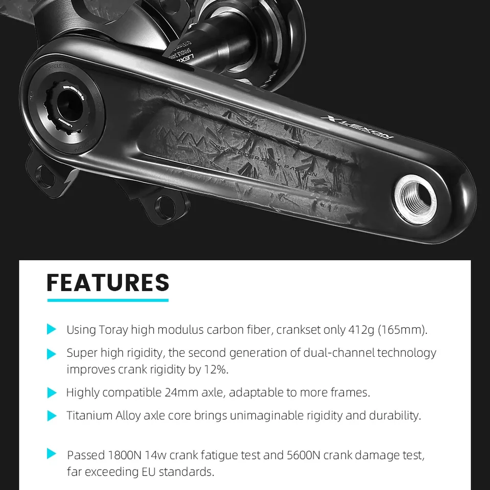 Lexon-Road-超軽量カーボン自転車クランクセット,365g, 24mm,165, 167
