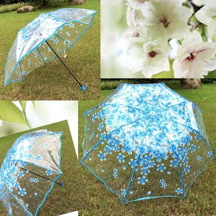 Romantic Transparent Flowers Bubble Dome Umbrella For Wind Heavy Rain Women Sun Umbrella