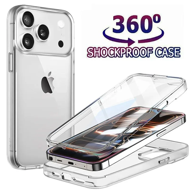 360° Clear Full Body Phone Case with Air Shockproof Protection and Built-in Screen Protector
